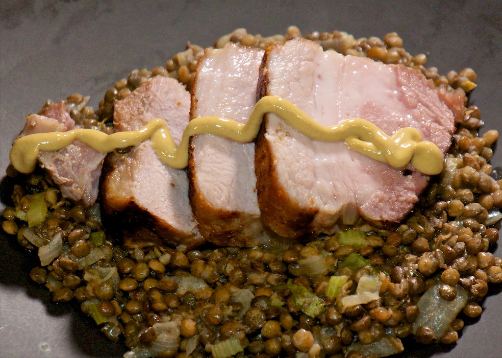 Feb 27:Smoked ham and gruyere melt; Pork belly with lentils