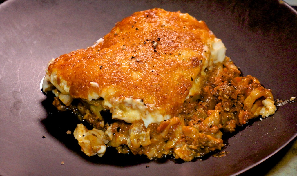 Mar 4: English muffin with smoked salmon; Eggplant, sausage & ziti casserole