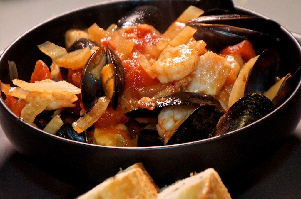 Mar 12: Smoked salmon bagel; Seafood Cioppino