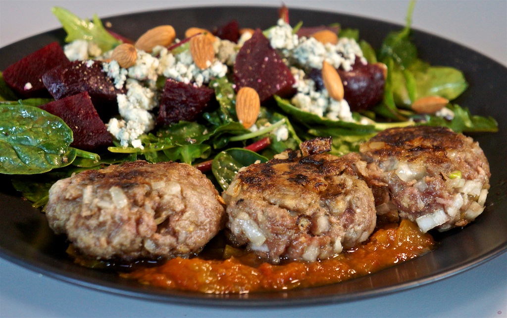 Apr 14: Chicken wraps; Rissoles with a beet, blue cheese and arugula salad