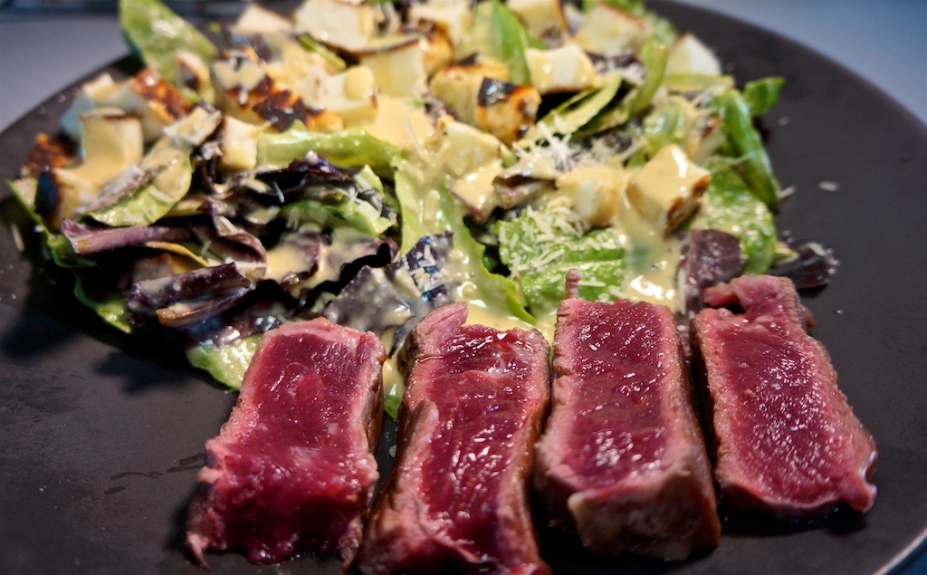 Apr 21: Quesadilla; NY Strip Steak with Caesar Salad