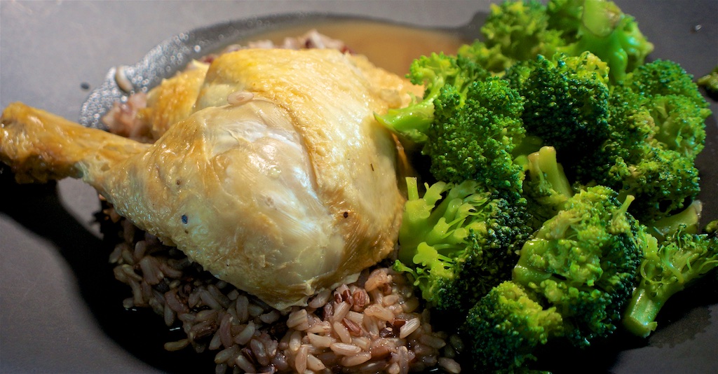 Apr 29: Sushi; Grilled chicken, rice and soy-butter broccoli