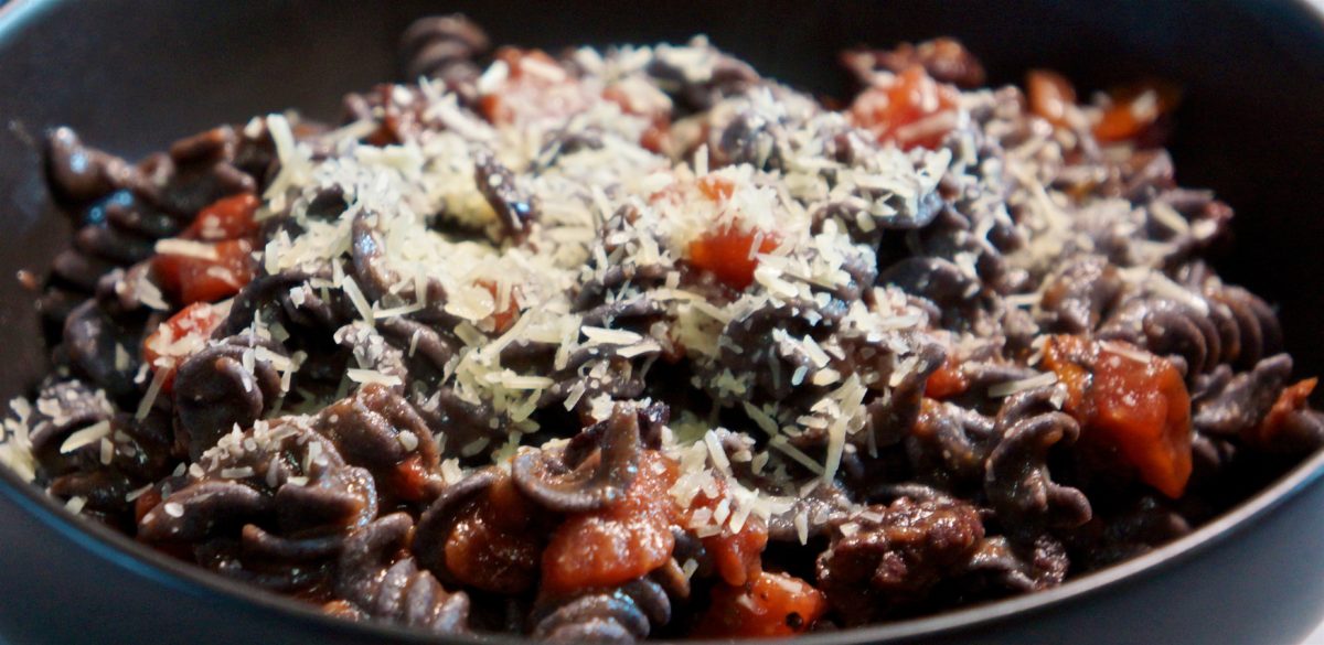 May 1: “Indian” lunch; Puttanesca with black bean rotini