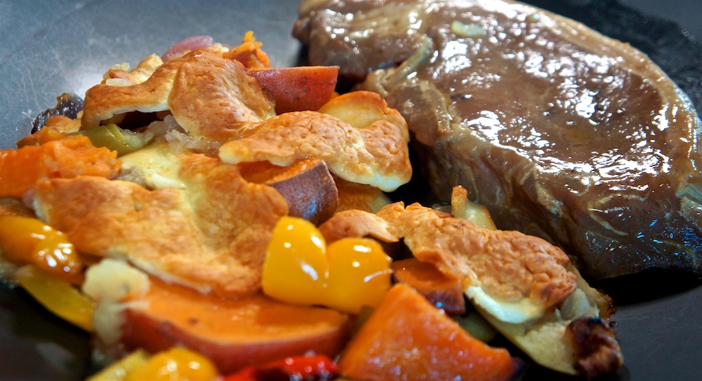 May 26: Chicken & Salad Wrap; Smoked Pork Chop with Double Halloumi Bake