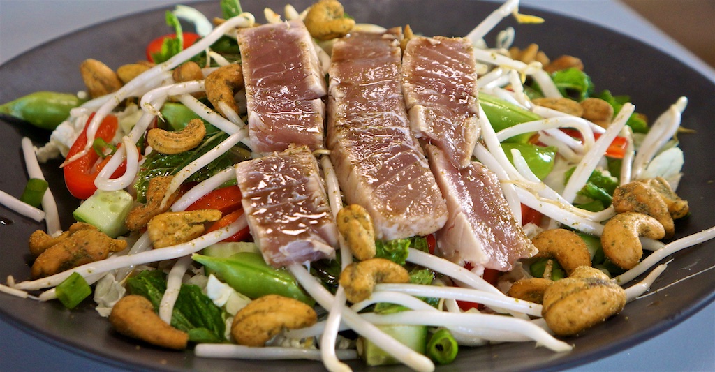 Jun 28: Chicken Wrap; Crunchy Thai Salad with seared Ahi Tuna