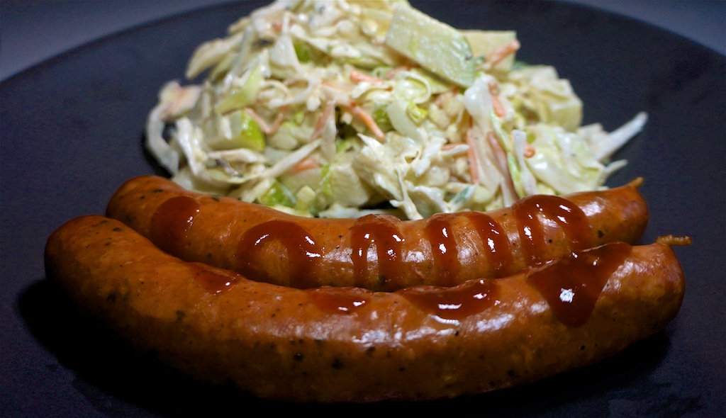 Jul 4: Bacon Cheeseburger; Smoked Pork Sausages with Apple Slaw