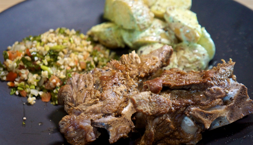 Aug 19: ‘Picnic’ Grazing Lunch; Lamb Neck Chops with Yoghurt Feta Dressing and Tabouli
