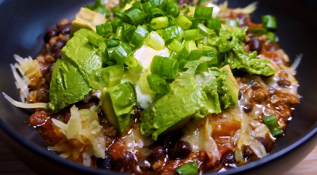 Aug 27: Carnitas Burrito; Bacon and Black Bean Chili with cheddar, sour cream, avocado & green onions