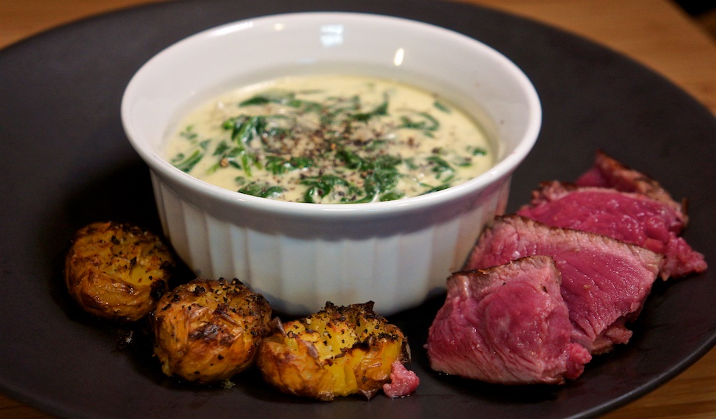 Oct 13: Ham and Salad Wrap; New York Strip Steak, Crash Hot Potatoes and Creamed Spinach