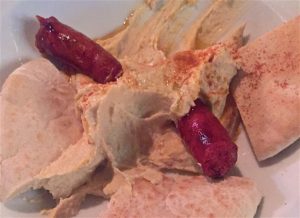 Chorizo and hummus (with pita bread)