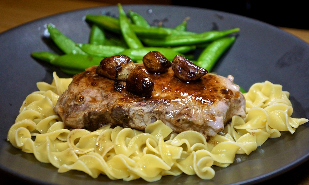 Mar 1: The Country Deli; Braised Pork Chops with Egg Noodles and Sugar Snap Peas