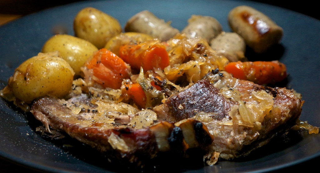 Mar 5: Ham and Cheese Scrambled Eggs on Toast; Charcroute Garni with Pork Spare Ribs and Bratwurst