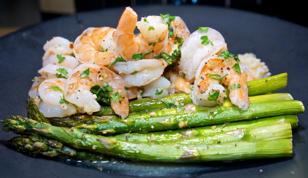 Apr 1: Afghan Pockets; Lemon Butter Garlic Shrimp with Asparagus and Brown Rice