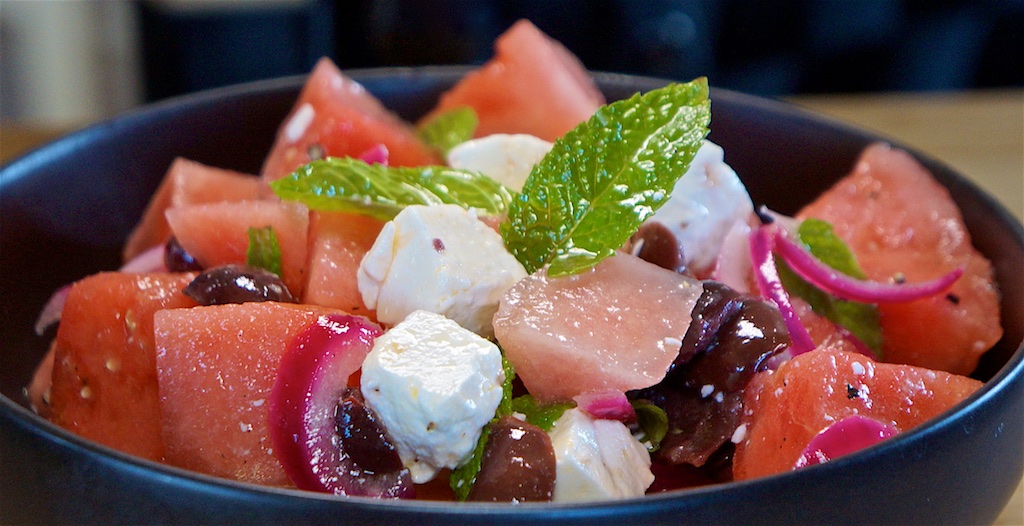 May 28: Smoked Salmon on an Onion Bagel; Watermelon Salad