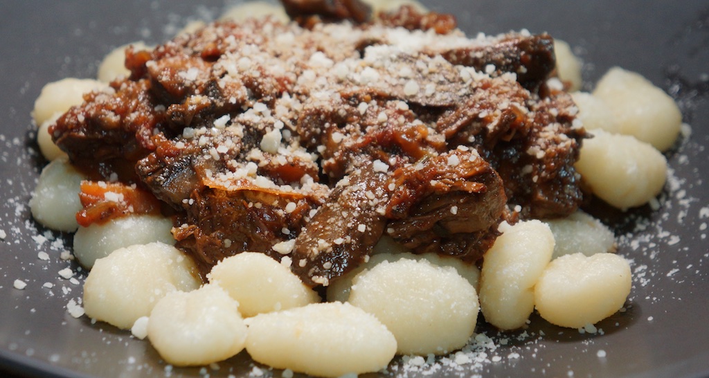 Jun 8: Feta & Tomato on Naan; Shredded Ragu of Beef with Gnocchi