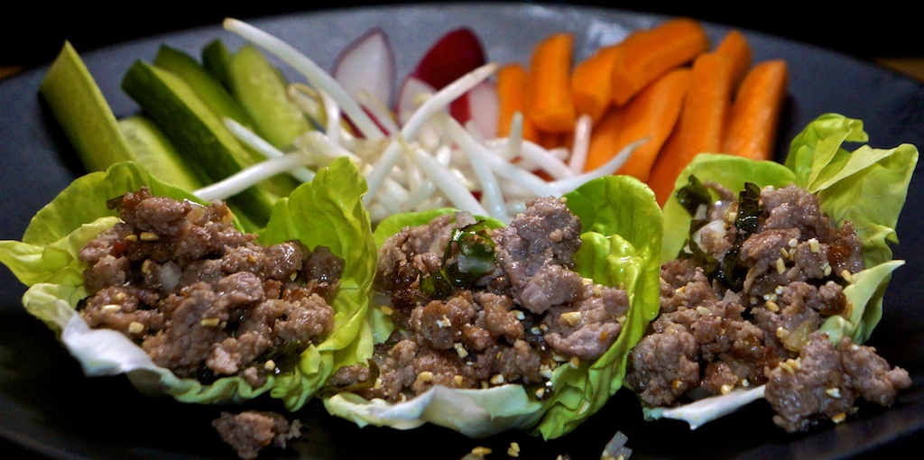 Jun 24: Mixed Sandwiches; Pork Larb Lettuce Wrap with Cucumber, Radish, Carrot and Bean Sprouts