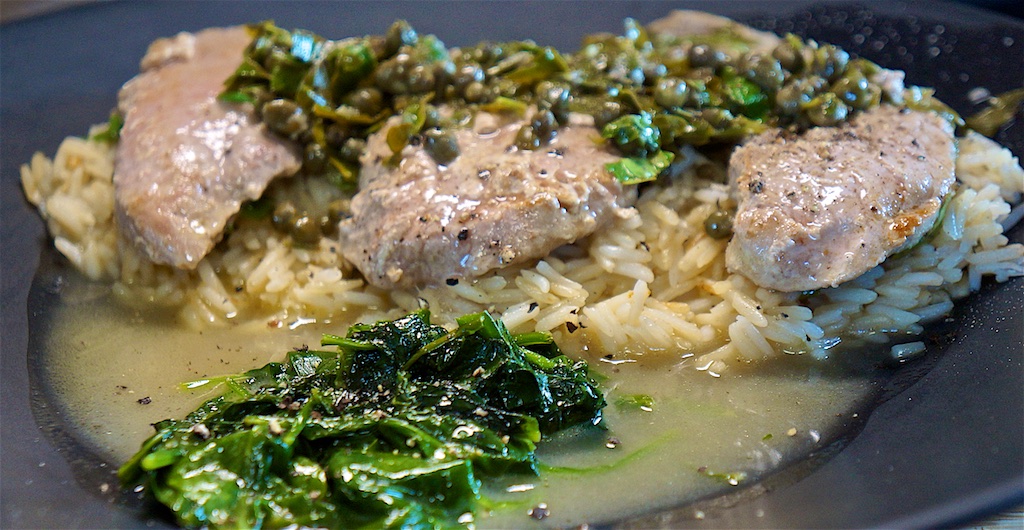 Jun 29: Airport Sandwich; Pork Scallopini Piccata with Spinach and Rice