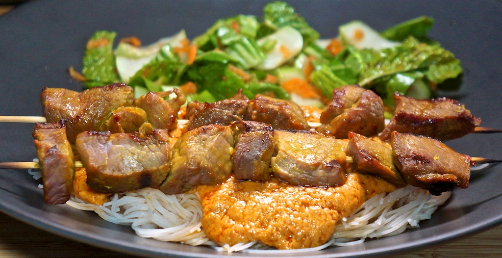 Aug 3: Avocado and Sardine Sandwiches; Beef Satay with Peanut Sauce, Vietnamese Slaw and Rice Noodles