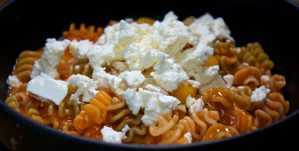 Aug 28: Double Double; Pasta with Fresh Tomato Sauce and Feta