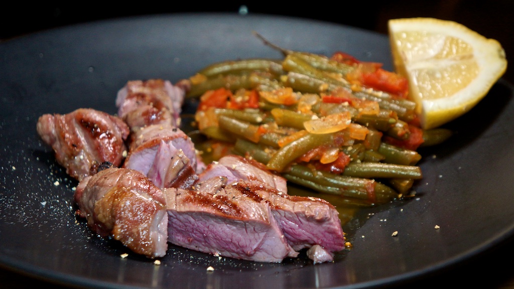 Oct 19: Avocado and Sardine Sandwich; Lamb Leg Steak with Greek Style Braised Green Beans