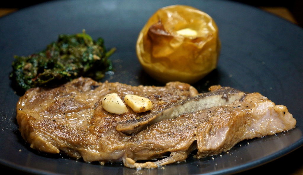 Nov 28: Toasted Sandwiches; Vinegar Braised Pork Shoulder Chops with Wilted Greens and a Baked Apple