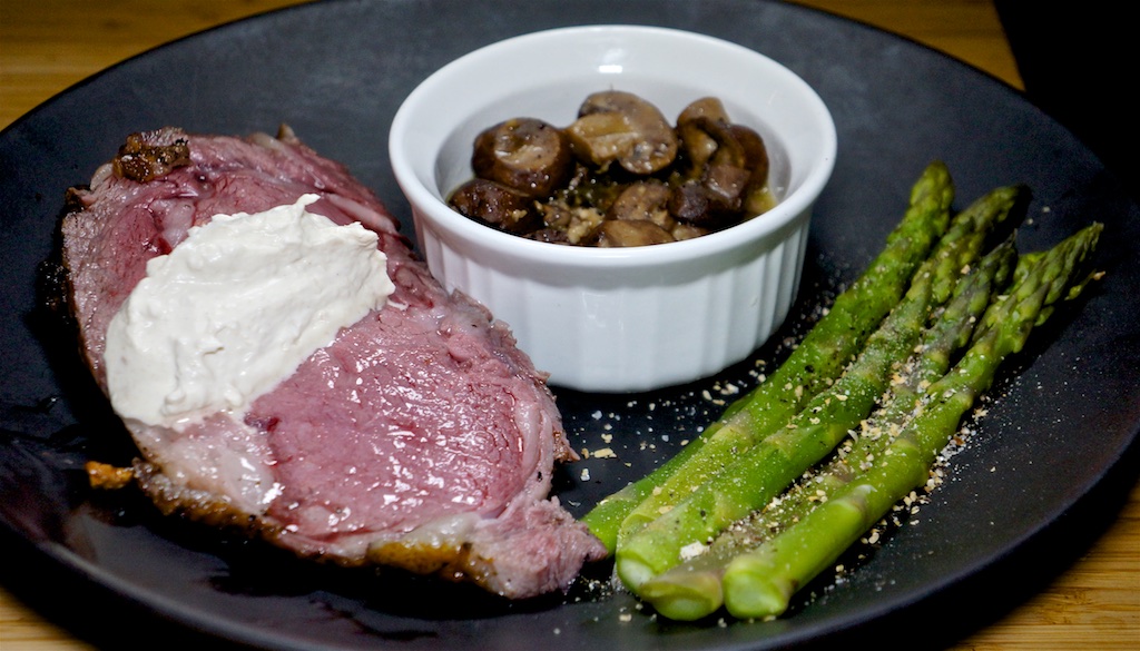 Dec 10: Lemon Salmon with Avocado, Chili & Cheese Toasted Sandwiches; Prime Rib with Garlic Mushroom and Asparagus