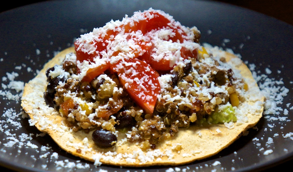 Feb 17: Popeye’s Chicken with Salad; Tostadas with Mexican ‘Chili’, Avocado, Tomato and Cotija