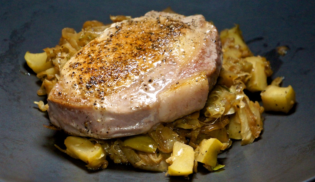 Feb 18: Asparagus and Smoked Salmon Scrambled Eggs; Skillet Pork Chops with Cabbage