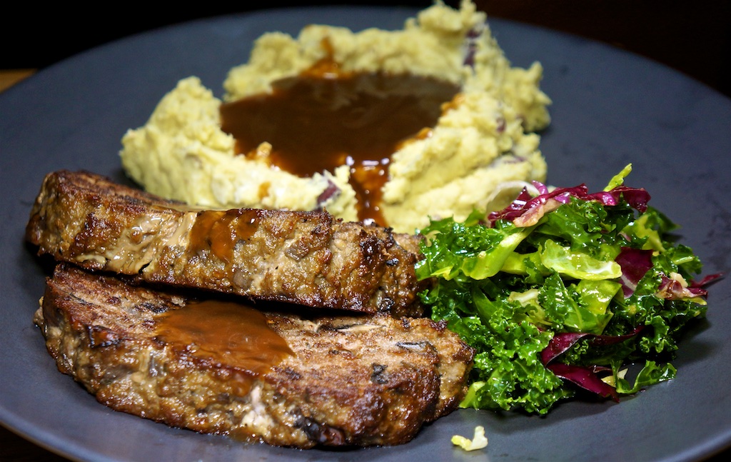 Mar 1: Lemon Salmon with Gouda, Tomato, Mayo & Gouda; Mushroom and Red Wine Meatloaf with Horseradish Sweet Potato, Gravy and Dressed Greens
