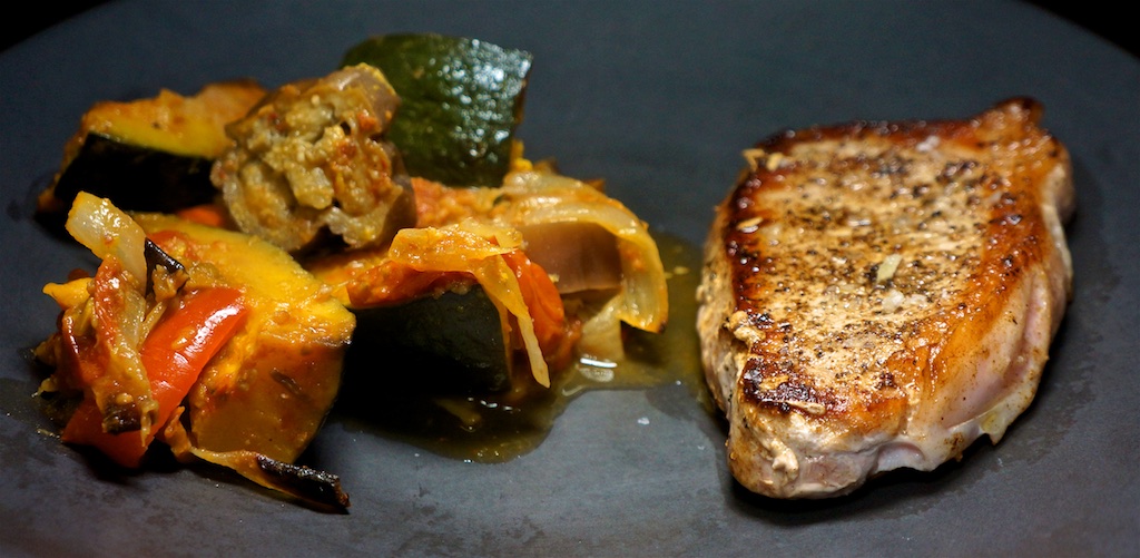 Mar 14: Corned Beef, Swiss & Sauerkraut Wrap; Pan Fried Pork Chop with Japanese Rataouille