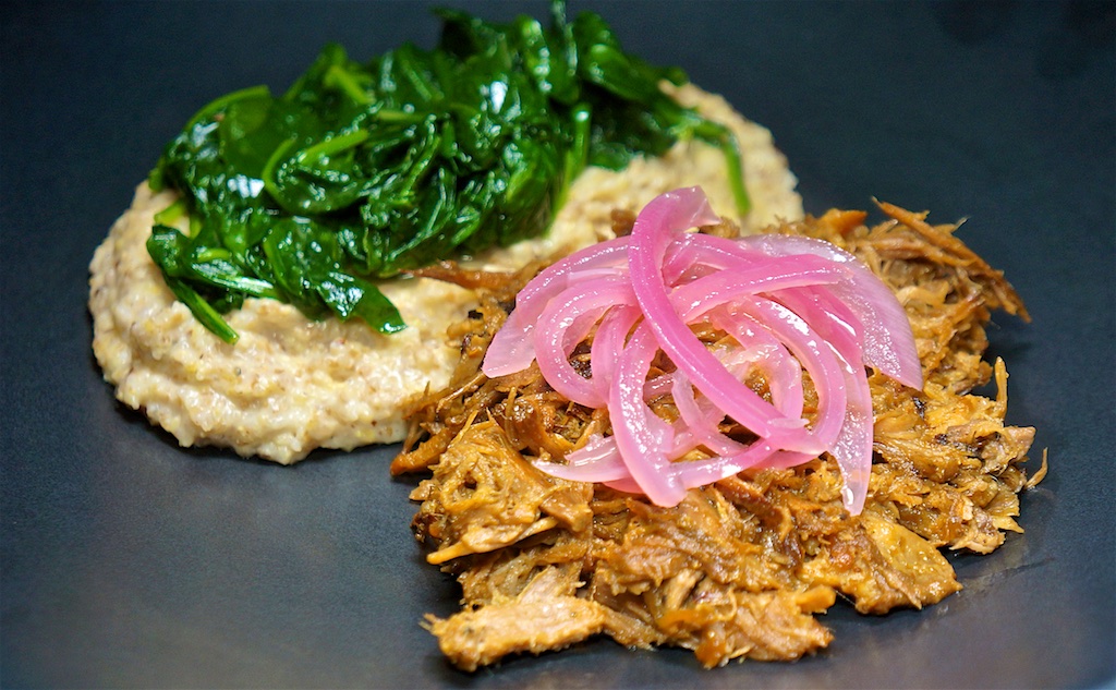 Mar 18: Corned Beef, Swiss & Sauerkraut Toasted Sandwich; Pulled Pork, Cheesy Grits and Buttered Spinach