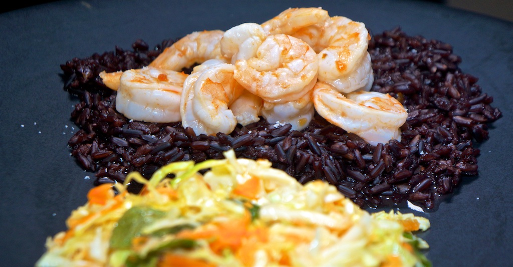 Mar 31: Quesadilla; Sous Vide Shrimp with Vietnamese Salad and Black Rice