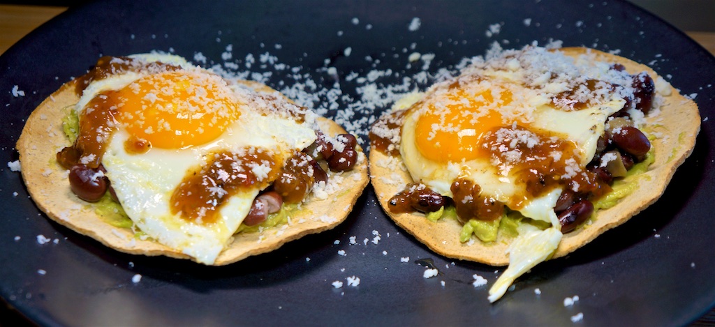 Apr 20: Afghani Pita Pockets; Tostadas with Avocado, Cuban Black Beans, Fried Egg and Salsa