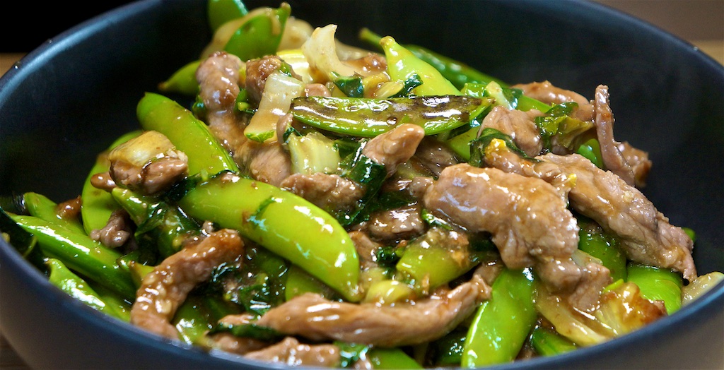 May 29:  Baked Beans & Swiss with Garlic Spread; Stir Fry Beef with Snap Peas and Oyster Sauce