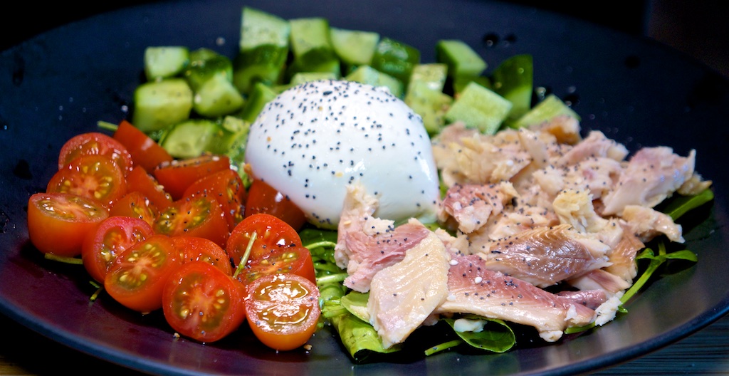 Jun 26: Chili & Swiss Toasted Sandwich; Smoked Trout, Burrata, Cucumber, Tomato and Watercress