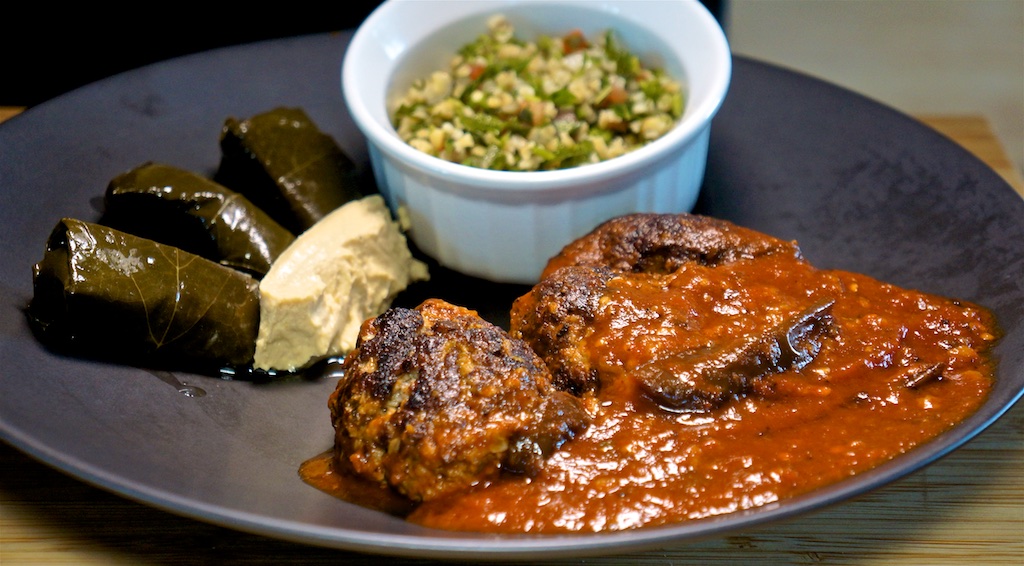 July 13: Sardines, Semi-dried Tomato, Spicy Labné; Soutzoukakia with Tabouli and Dolmas