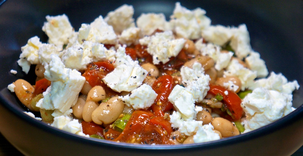 Jul 23: Eggplant Melange, Salmon & Swiss; Feta and Tomato White Bean Salad