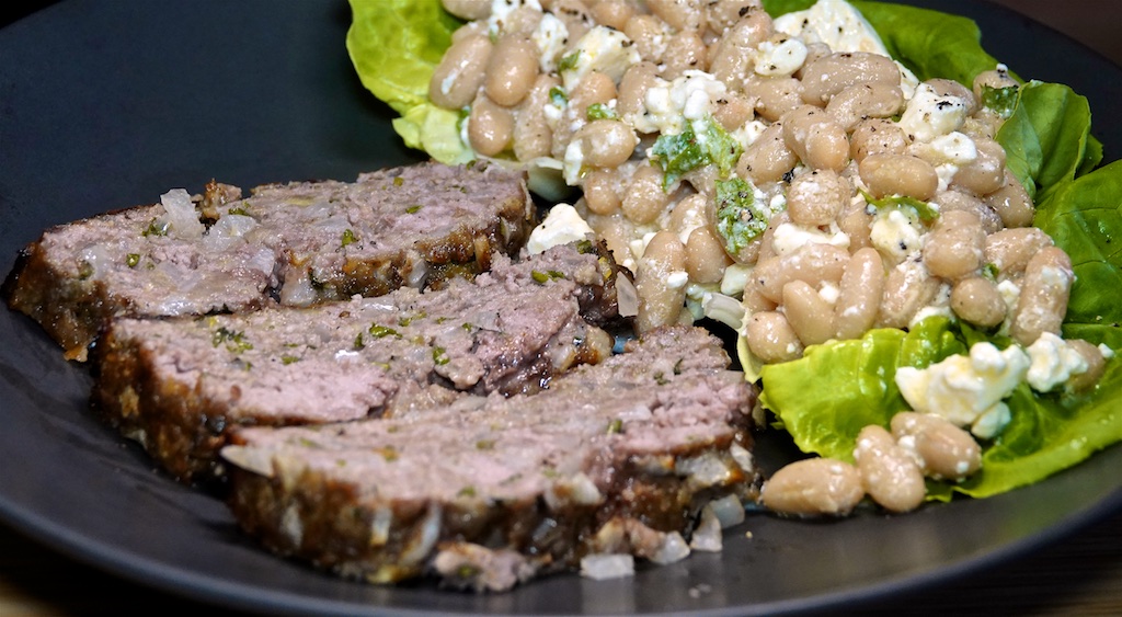 Aug 26: Scrambled Eggs over Smoked Salmon on Fry Toast; Lamb Meatloaf with White Bean, Feta and Mint Salad