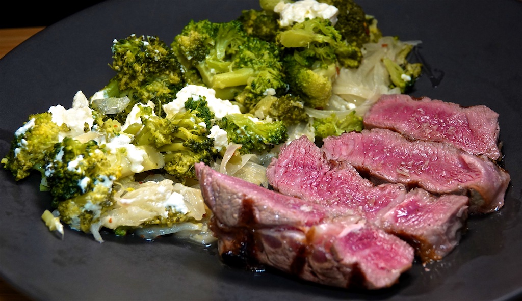 Aug 30: Liverwurst & Mustard, Tomato & Garlic Spread; Rib Eye with Long Cooked Broccoli