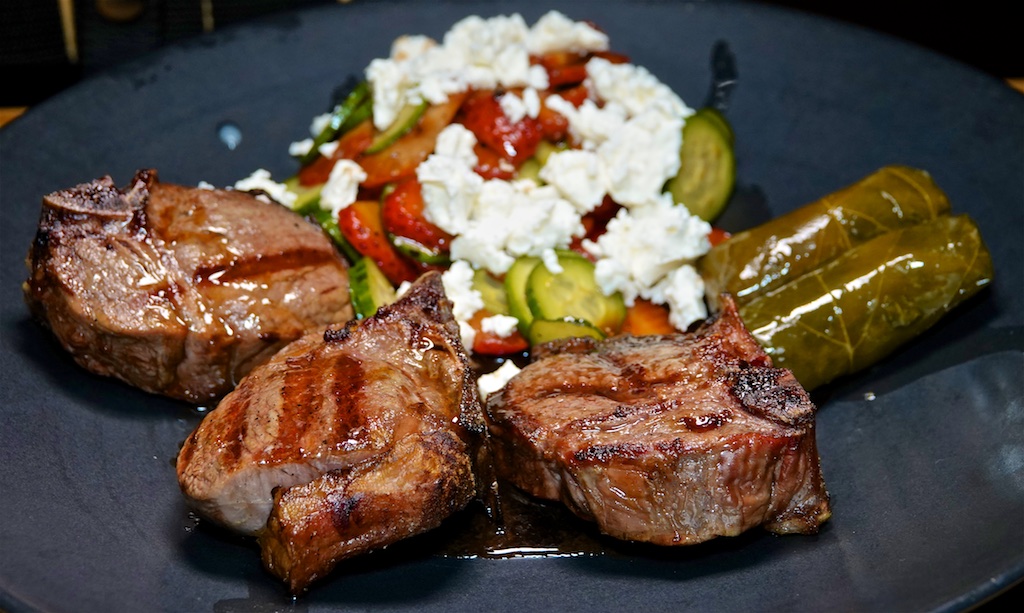 Sep 22: Egg Salad and Sweet Clover Shoots; Lamb Loin Chops with Strawberry and Cucumber Salad with Dolmas