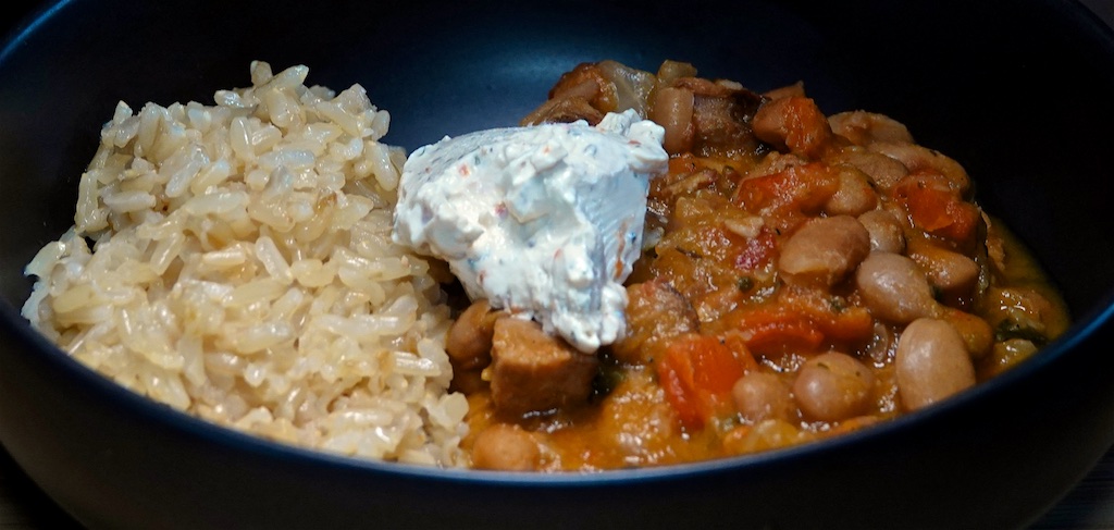Sep 23:Côte d’Azur with Bread Roll; Pinto Bean and Andouille Stew
