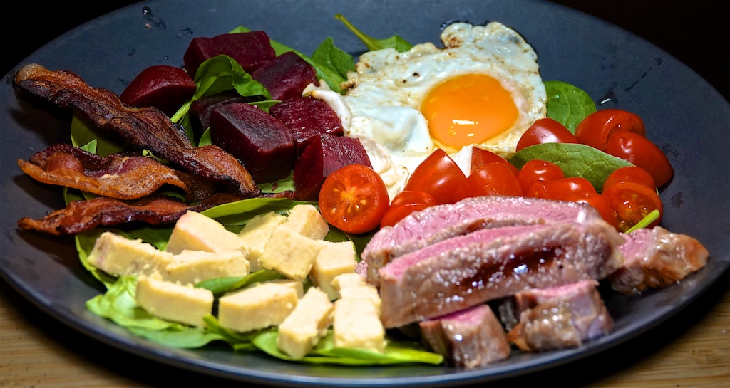 Nov 3: Egg Salad & Sprout Roll; Rib Eye Steak with Oz Style “Cobb Salad”