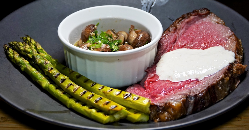 Dec 8: Ham, Eggs & Roast Potato; Prime Rib with Horseradish Cream, Asparagus and Garlic Mushrooms