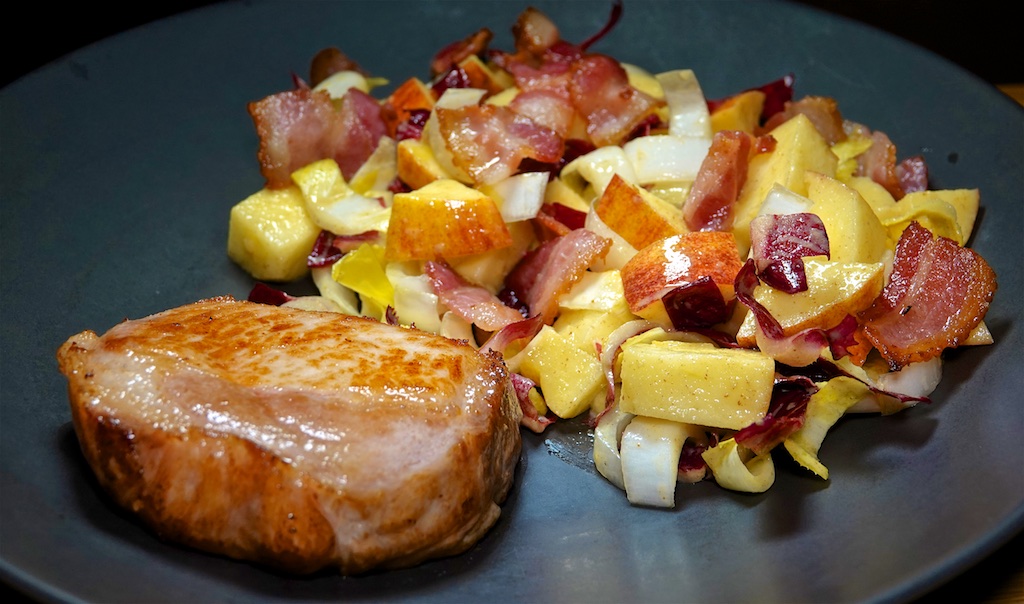 Dec 13: Tuna & Swiss, Chicken Breast, Sun Dried Tomato and Swiss; Thin Cut Pork Chops with Apple Bacon Slaw