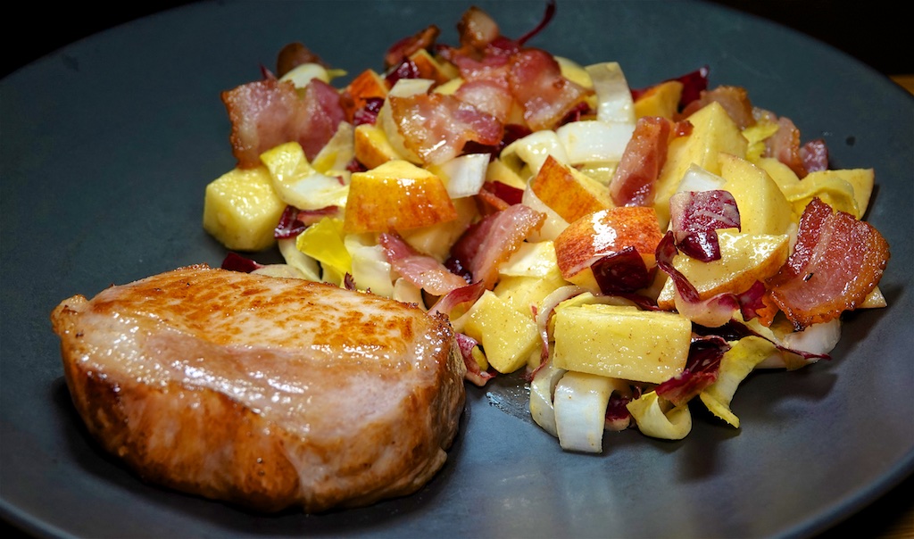 Dec 13: Tuna & Swiss, Chicken Breast, Sun Dried Tomato and Swiss; Thin Cut Pork Chops with Apple Bacon Slaw