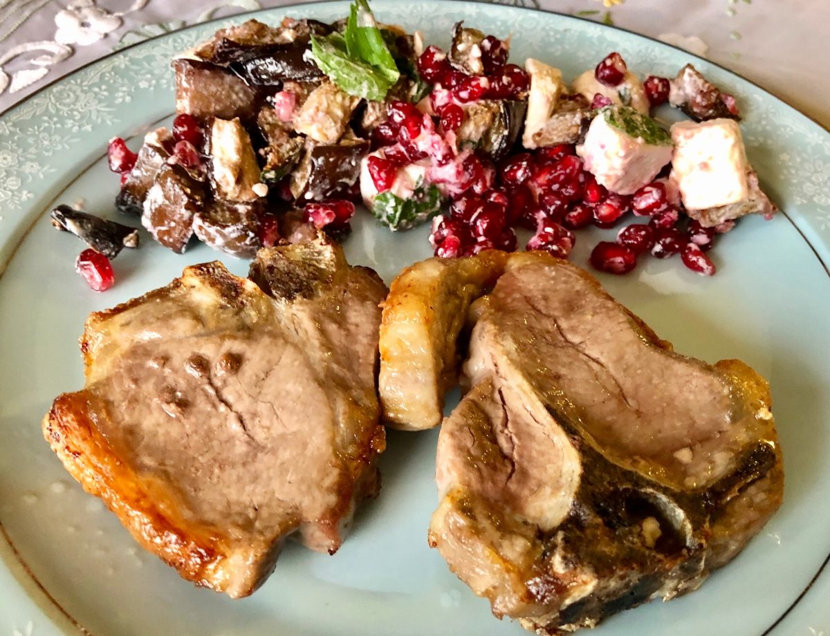 Jan 8: Caesar Chicken Schnitzel Wrap; Lamb Loin Chops with Eggpant, Feta and Pomegranate Salad