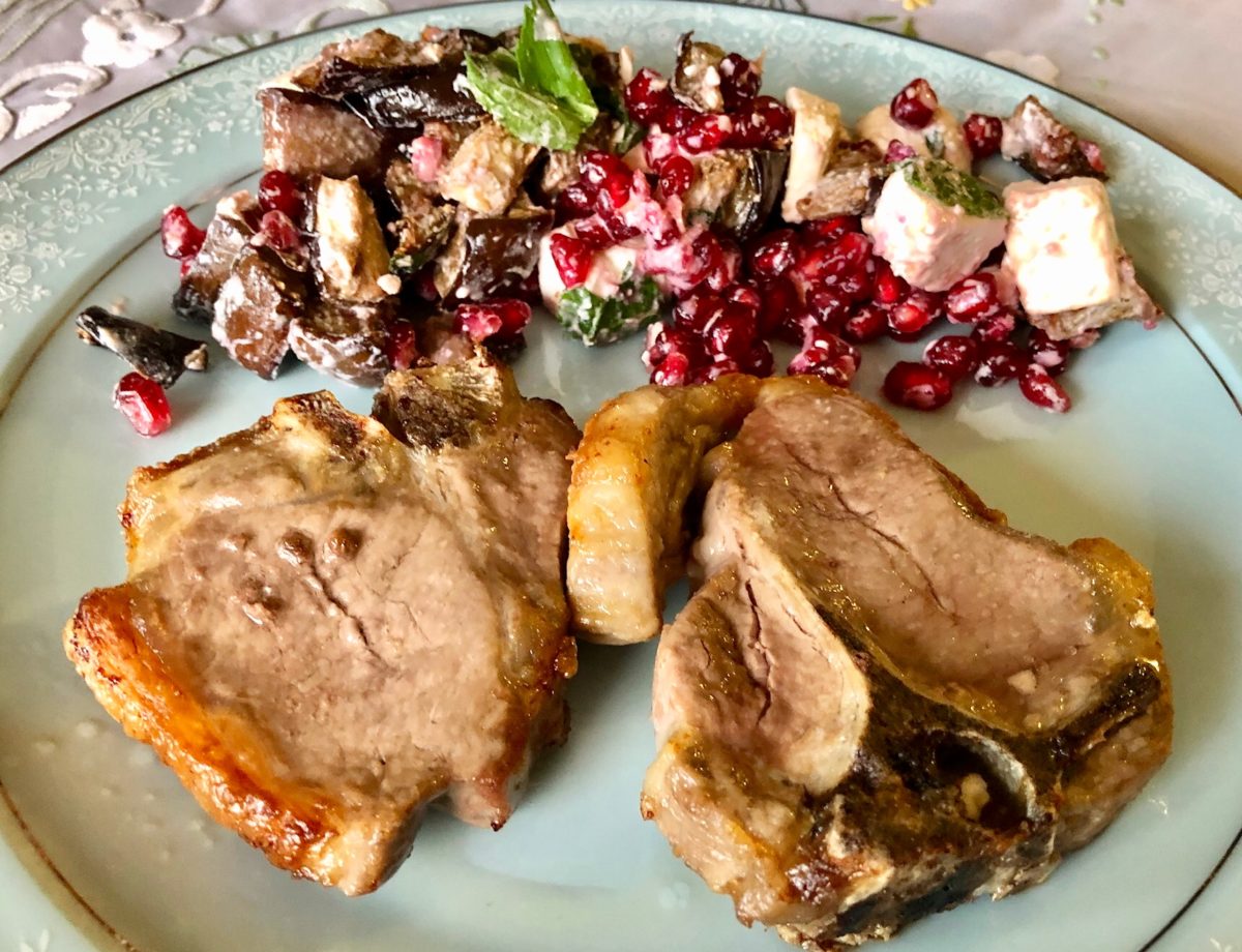Jan 8: Caesar Chicken Schnitzel Wrap; Lamb Loin Chops with Eggpant, Feta and Pomegranate Salad