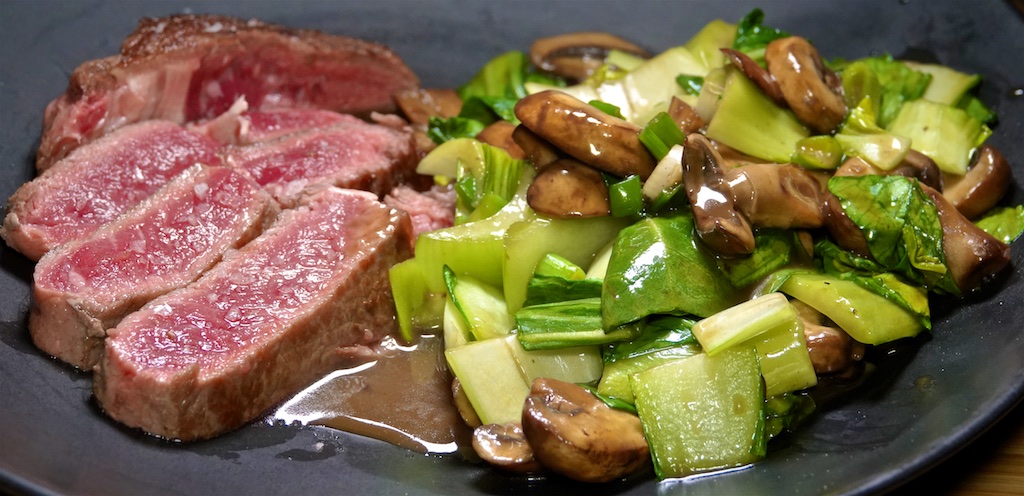 Jan 17: Cauliflower Cheddar Soup; Rib Eye with Stir Fry Bok Choy with Mushrooms