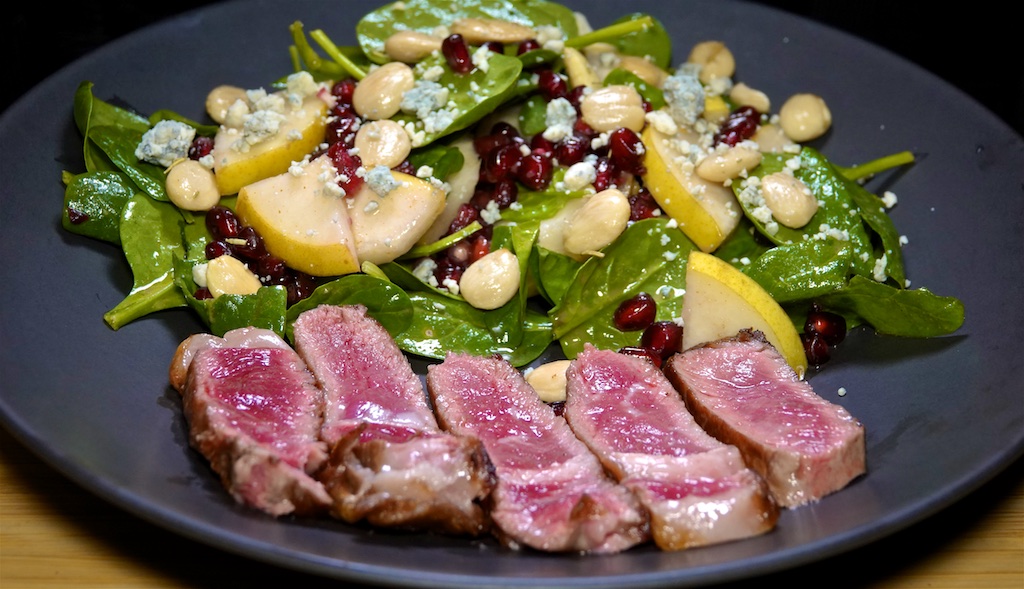 Jan 24: Popeye’s Fried Chicken; Rib Eye Steak with a Spinach, Pear, Pomegranate and Blue Cheese Salad