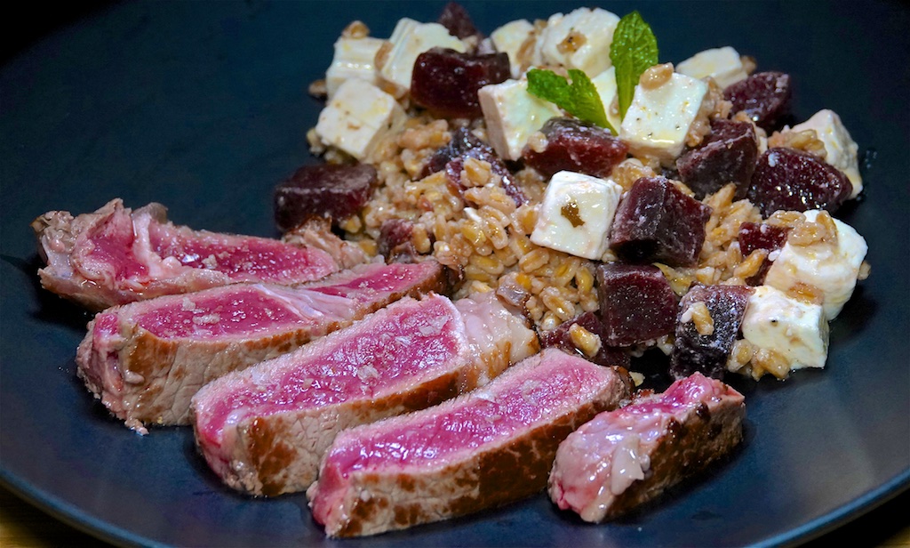 Jan 31: Panini Rolls with Egg Salad & Watercress; Rib Eye with Farro, Pickled Beats and Feta Salad